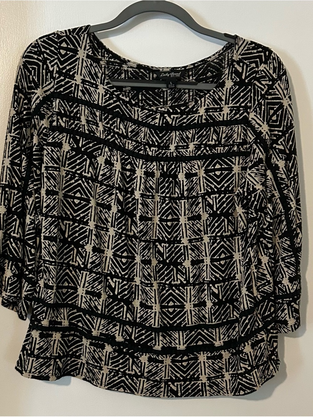 Lucky Brand Black and Cream Geometric Blouse